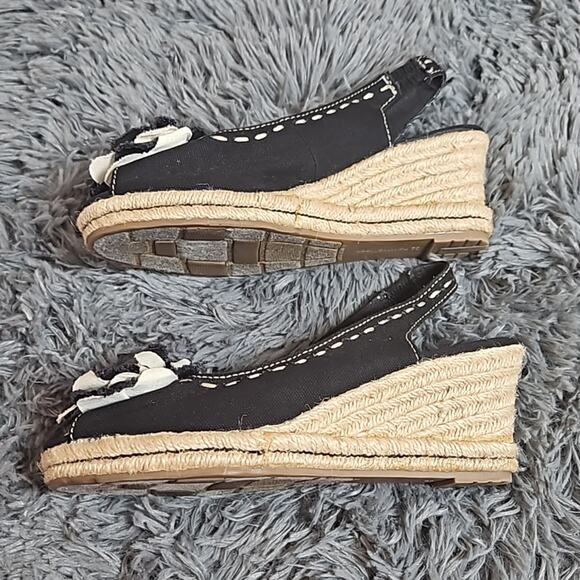 Naturalizer Black Off White Peep Toe Slingback Espadrille Wedge Sandals Sz 6 1/2 - Picture 2 of 11
